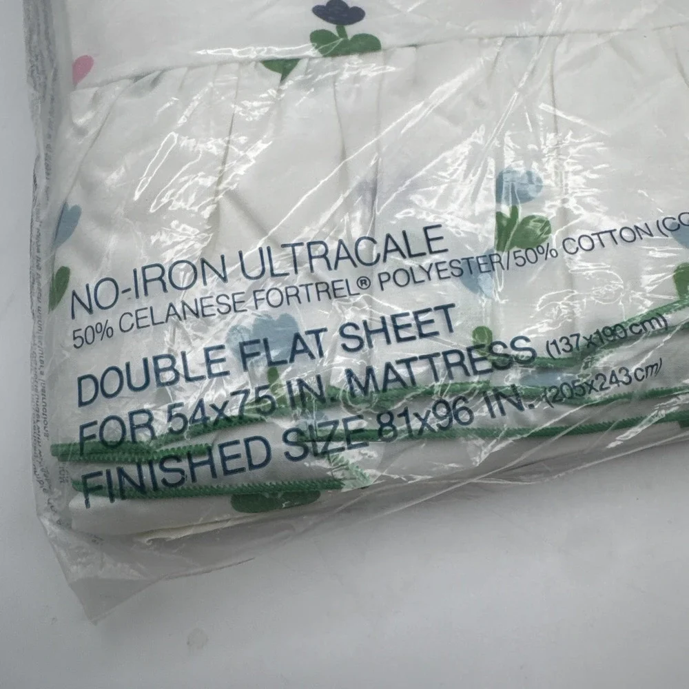 Vintage 70s Sheet Wamsutta Buttercups FULL FLAT White Floral Tulips Ruffle USA